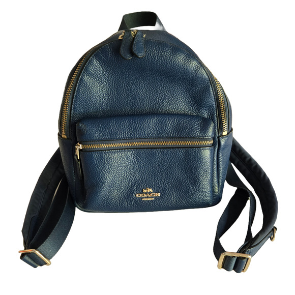 Coach F38263 Mini Charlie Dark Blue Pebbled Leather Backpack Daypack - Picture 1 of 16